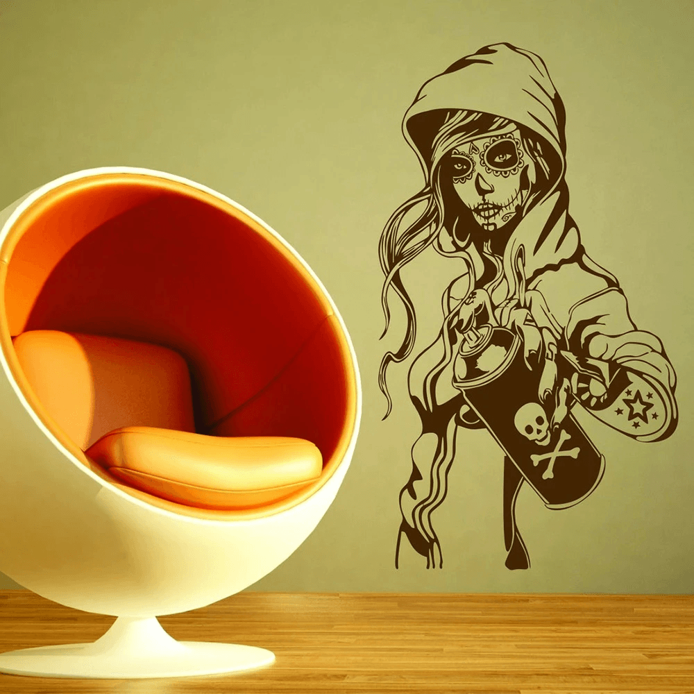 Gothic Sugar Skull Graffiti Girl Vinyl Wall Decal