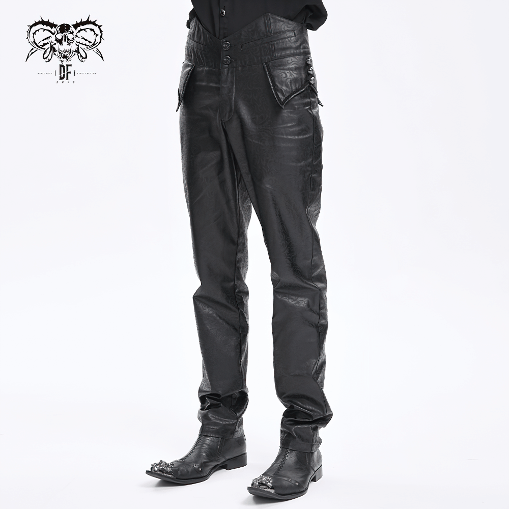 Gothic synthetic leather slim fit pants with buckle detail, perfect for punk rock and alternative fashion lovers.