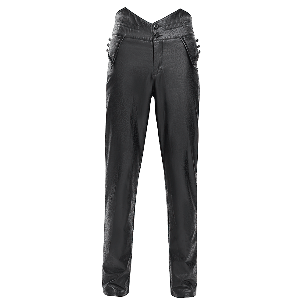 Gothic synthetic leather slim fit pants with buckle detail and embossed pattern for edgy punk rock style.