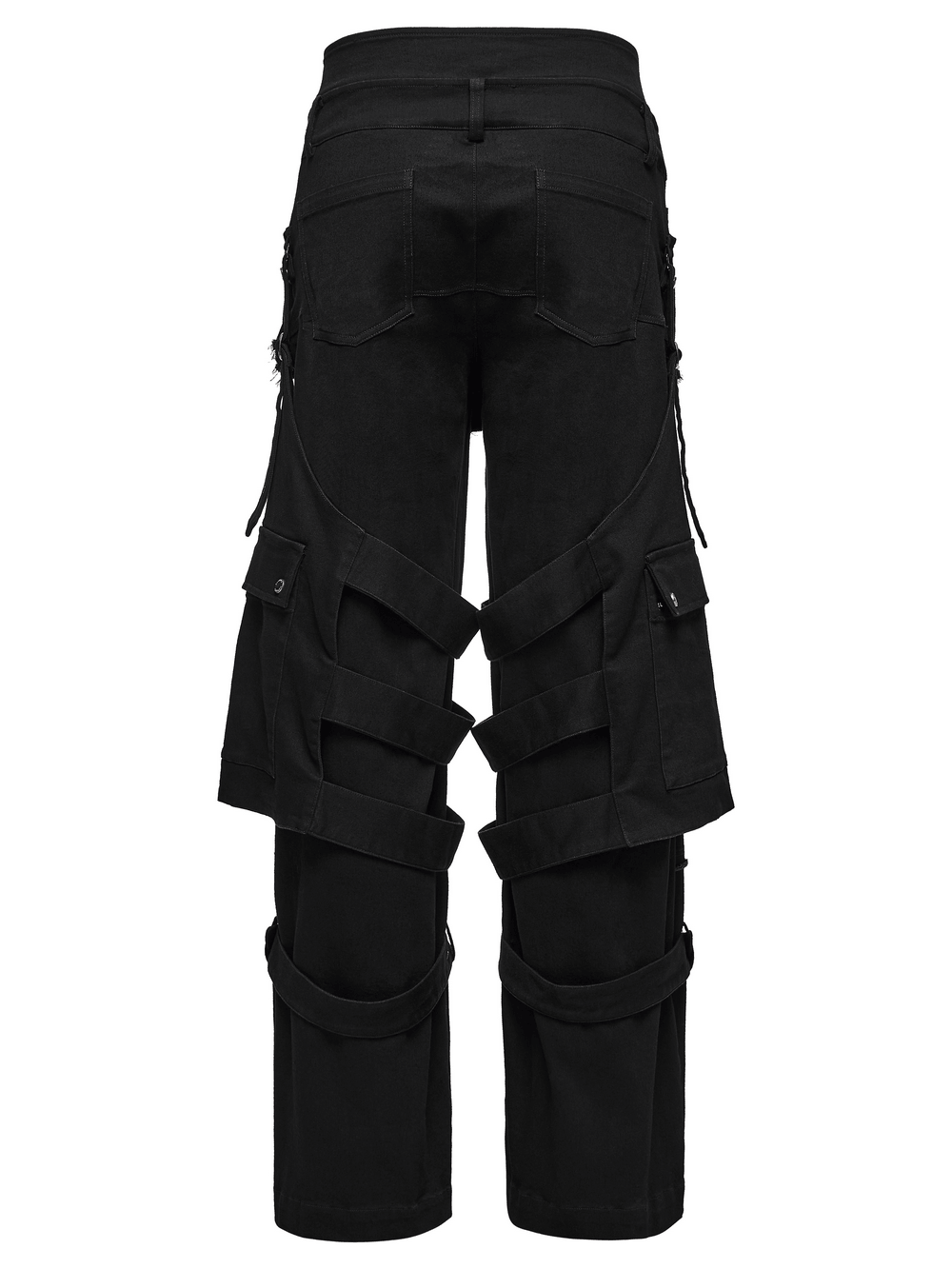 Gothic Tactical Cargo Pants with Detachable Straps black punk pants with cargo pockets, skull details and frayed waist