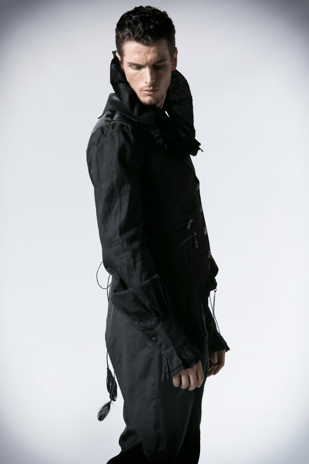 Gothic vest with asymmetrical hem and dramatic collar, perfect for a vampire-inspired look.