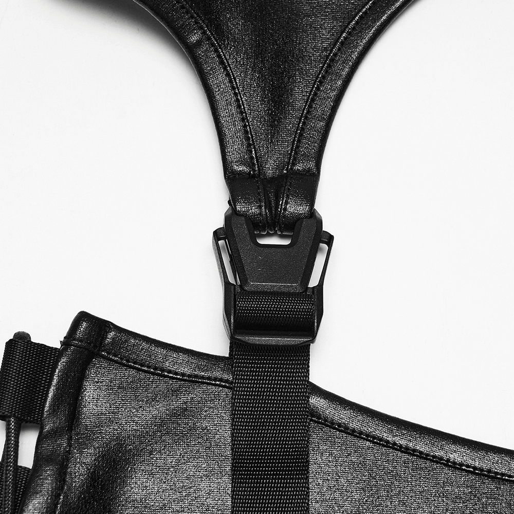 Gothic Techwear Two Piece Harness Top and Mini Skirt black buckle strap detail for edgy techwear styling
