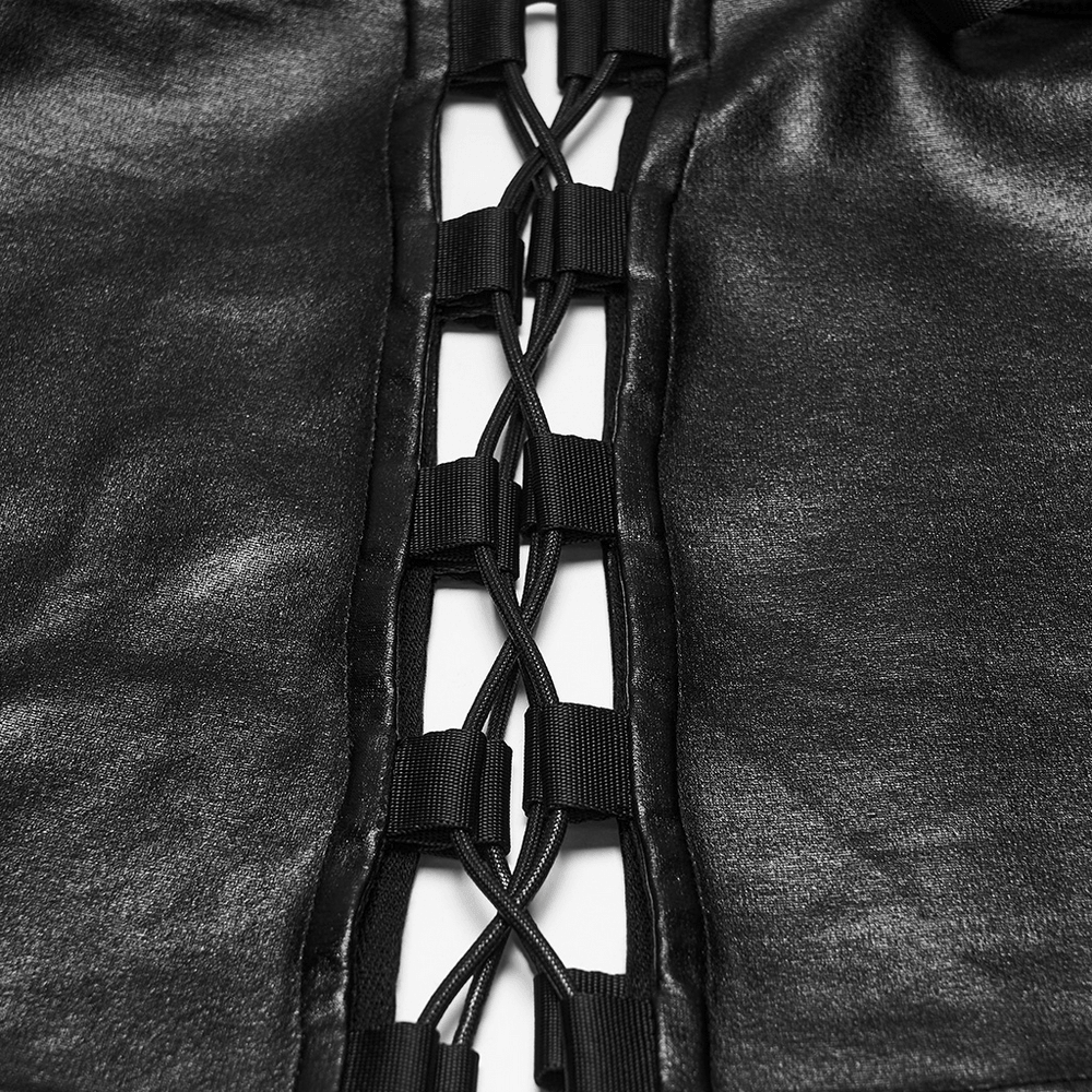 Gothic Techwear Two Piece Harness Top and Mini Skirt black buckle lace-up detail