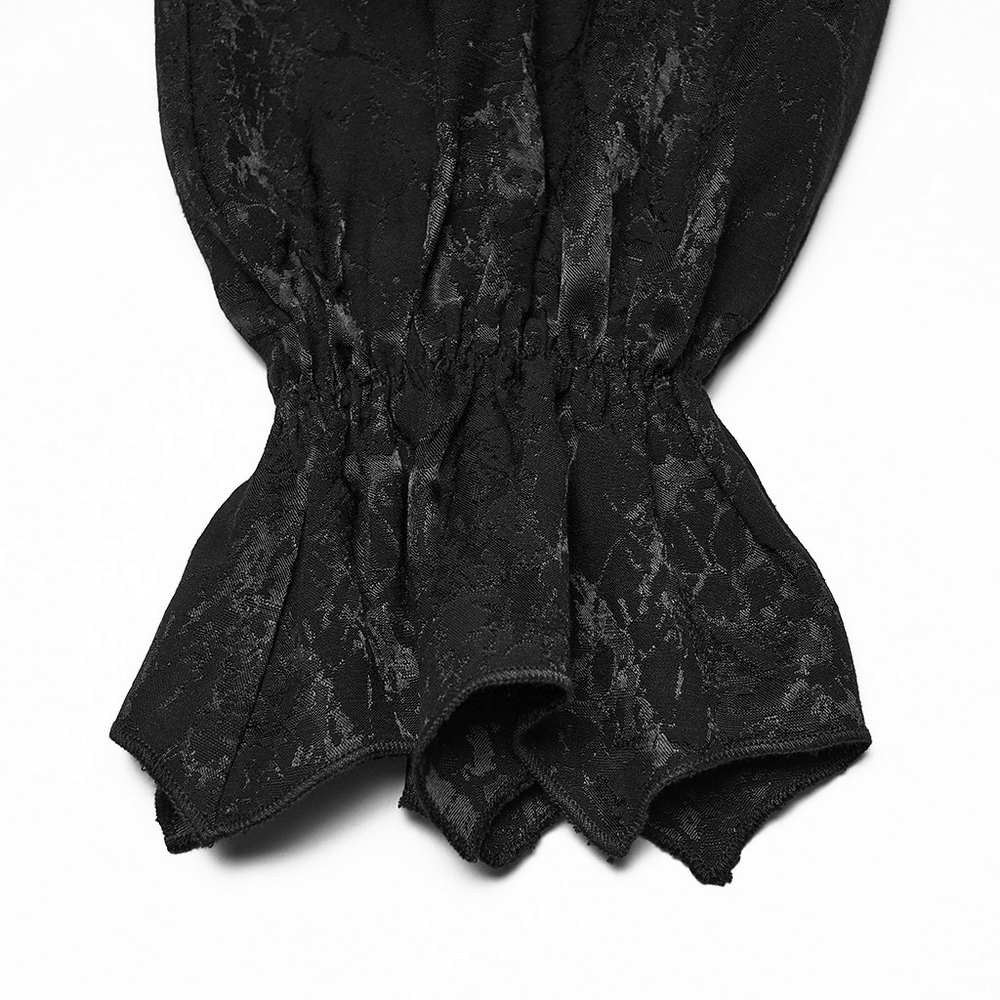 Gothic Textured Long Sleeve Shirt with Irregular Placket showcasing voluminous sleeves and mottled texture.