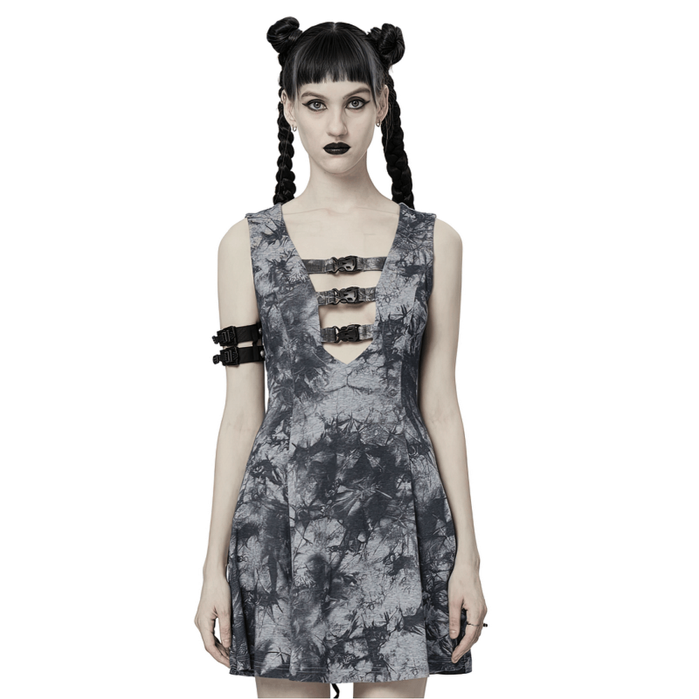 Gothic Tie-Dye Buckle Dress - Elastic and Sexy Fit - HARD'N'HEAVY