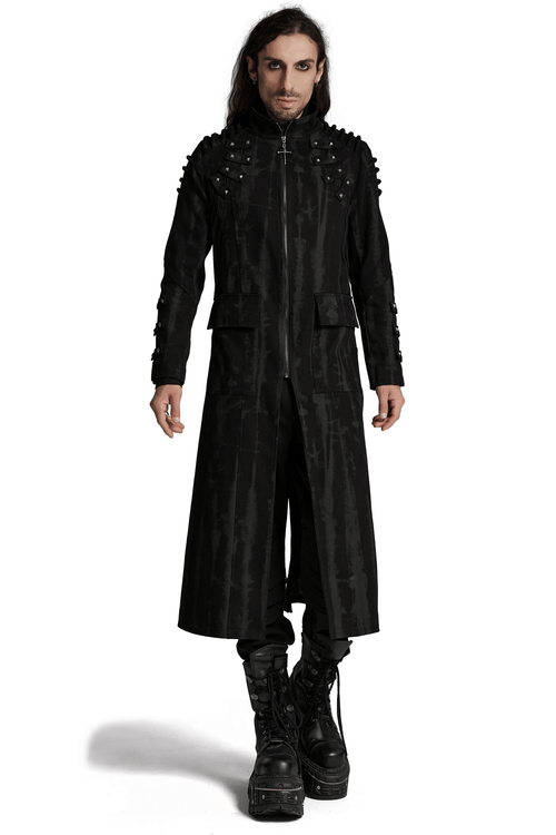 Manteau long tie-dye gothique avec détails en rivets et maille