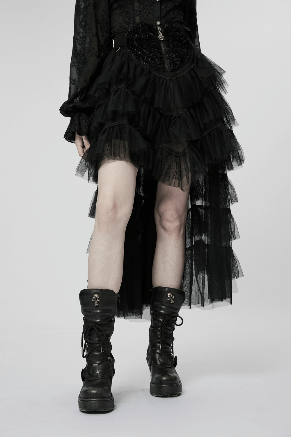 Gothic Tiered Tulle Ruffle Skirt with Accents
