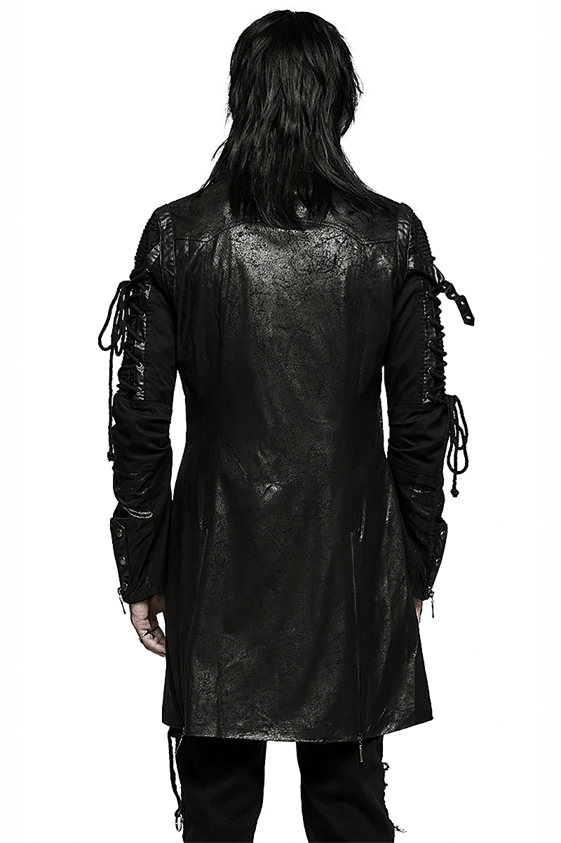 Back view of a Gothic trench coat with lacing detail, perfect for edgy fashion enthusiasts.