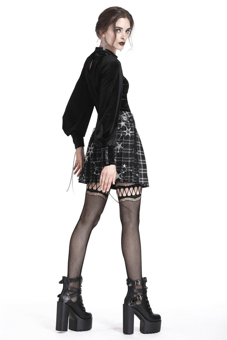Gothic Trendy Women's Chain Mini Skirt with Stars Print