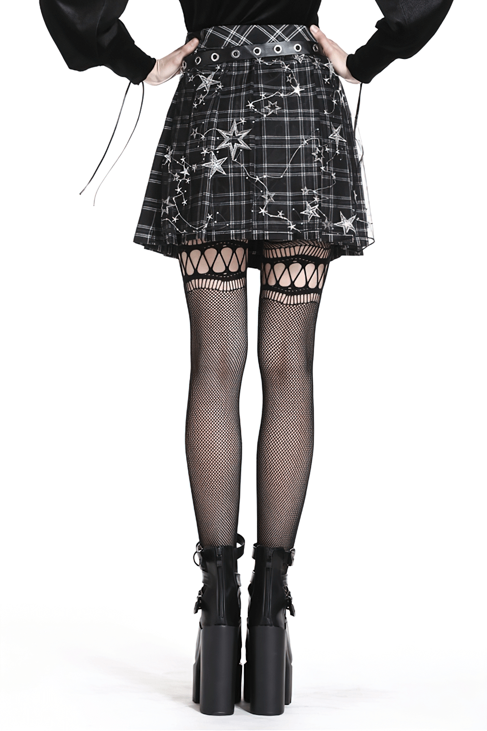 Gothic Trendy Women's Chain Mini Skirt with Stars Print