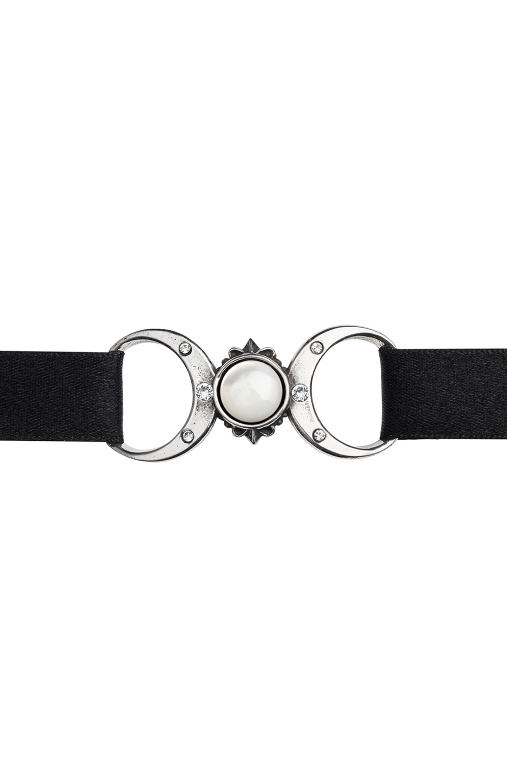 Gothic Triple Goddess choker clasp with full moon and crescent moons on a black velvet band.