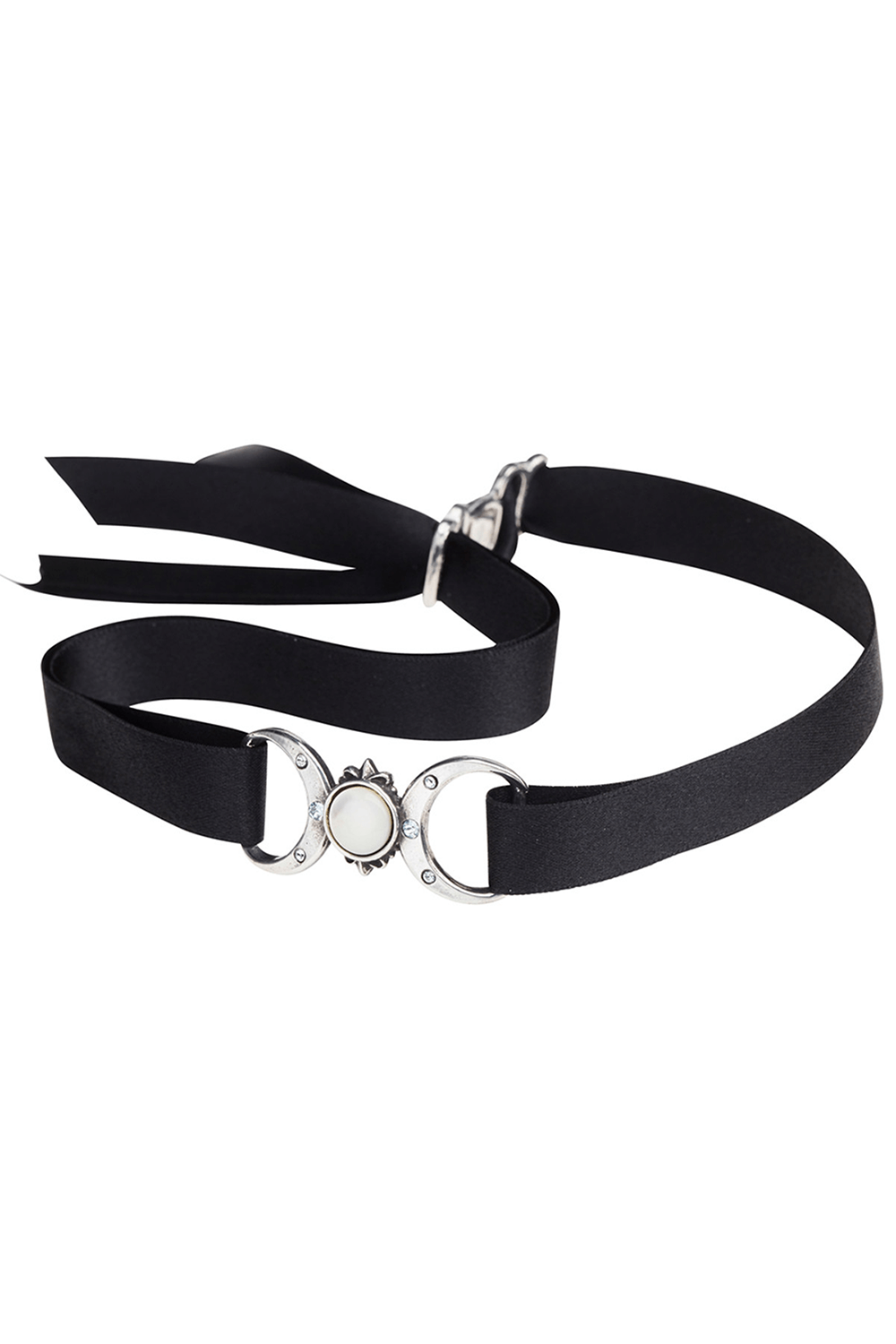 Gothic Triple Goddess choker with moon and crystal details on a black velvet band.