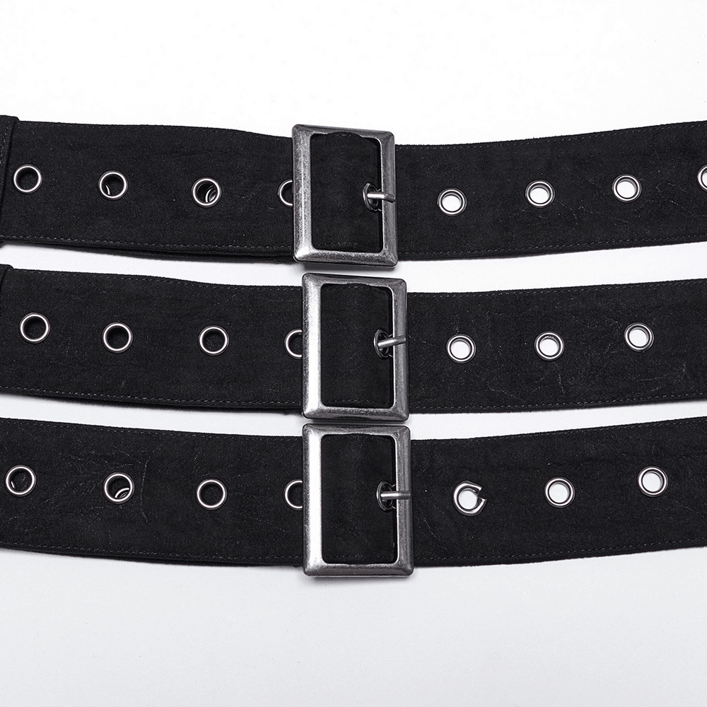 Gothic triple-row adjustable punk belt with metal buckles and eyelets for a bold, stylish look.