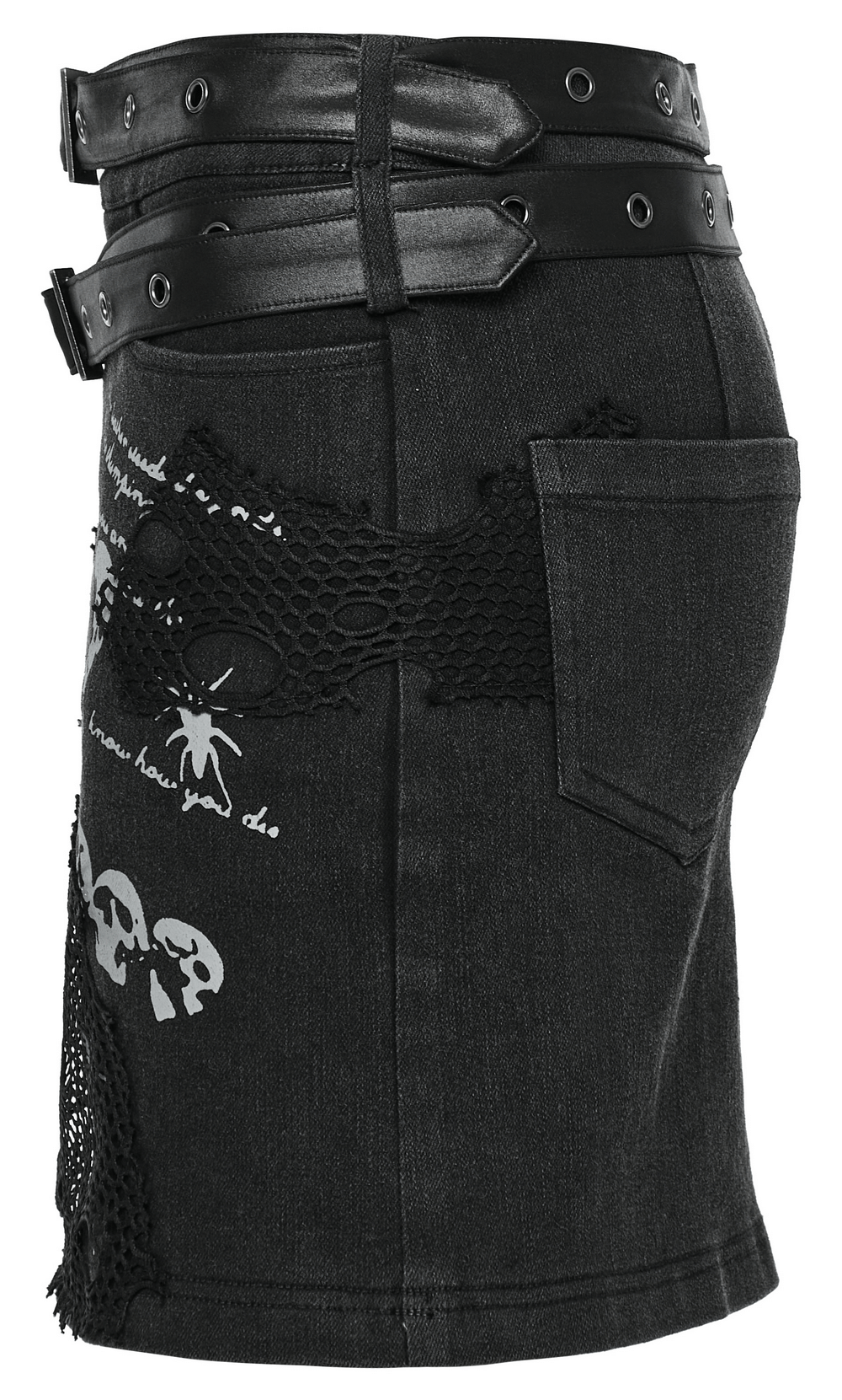 Gothic Twill and Mesh Female Skirt with Skull Print - HARD'N'HEAVY