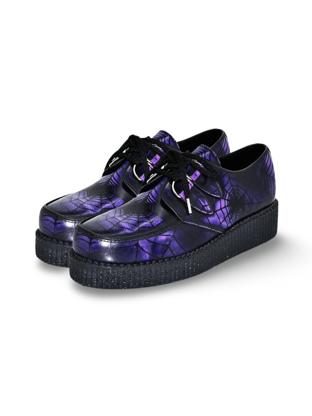 Gothic Unisex Leather Creepers Featuring Spider Design