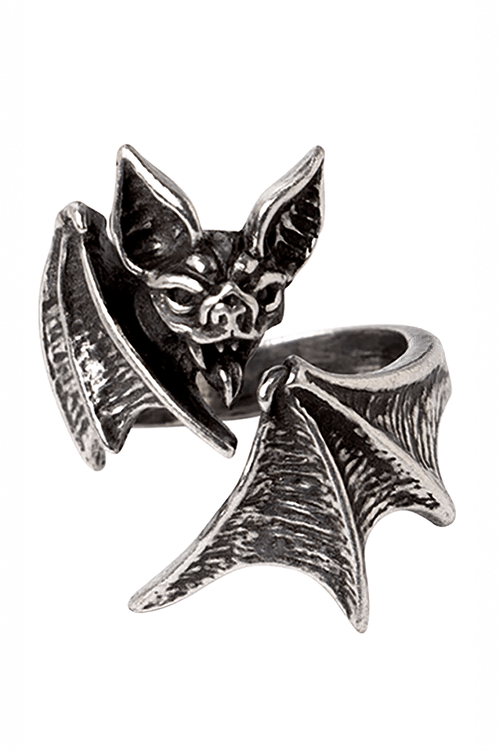 Gotischer Unisex-Nachfalken-Fledermaus-Ring aus antikem Zinn