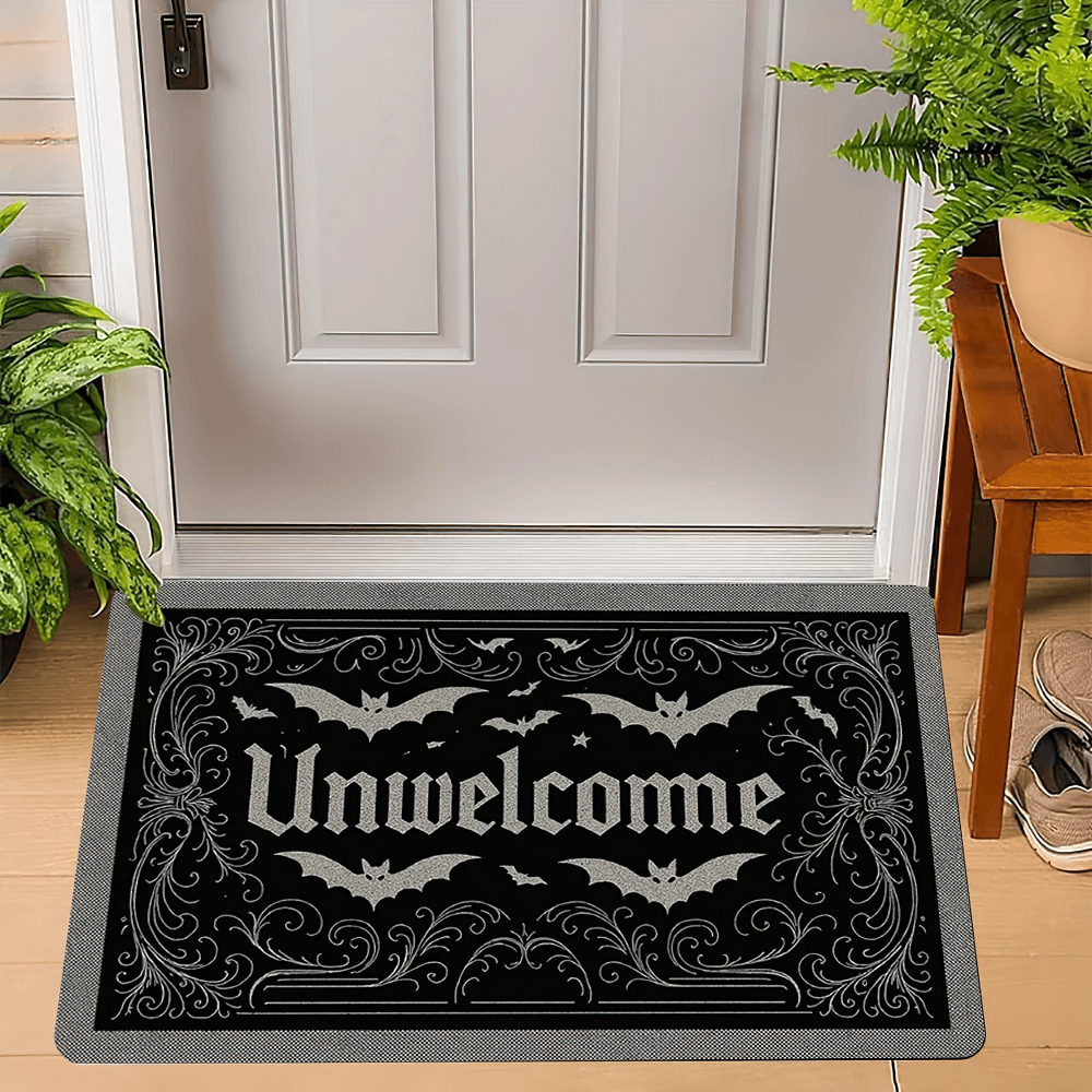 Gothic Unwelcome Bat Outdoor Doormat for Entryways