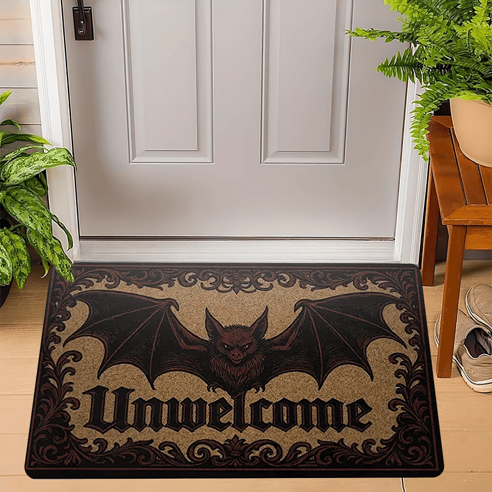 Gothic Unwelcome Bat Outdoor Doormat for Entryways