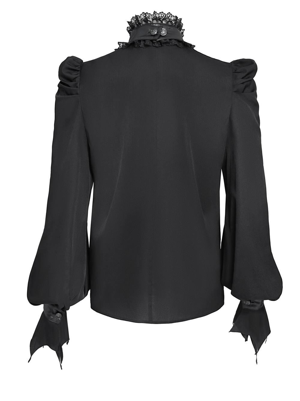 Back view of gothic vampire bat wing blouse with lace collar and bell sleeves, perfect for dark romantic style.