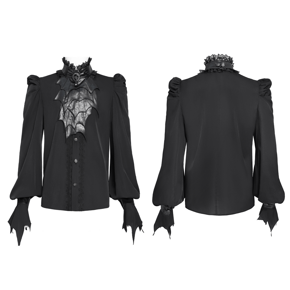 Gothic vampire bat wing blouse with lace collar and faux leather accents, perfect for dark romantic outfits.