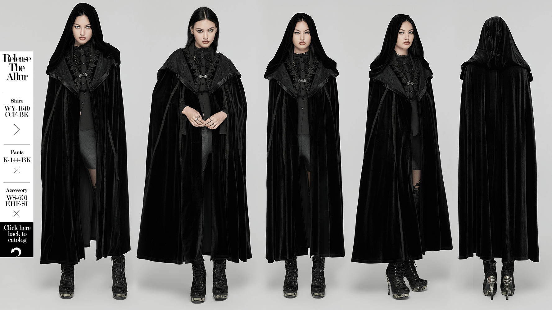 Gothic Velour Long Cape with Hood and Lace Details