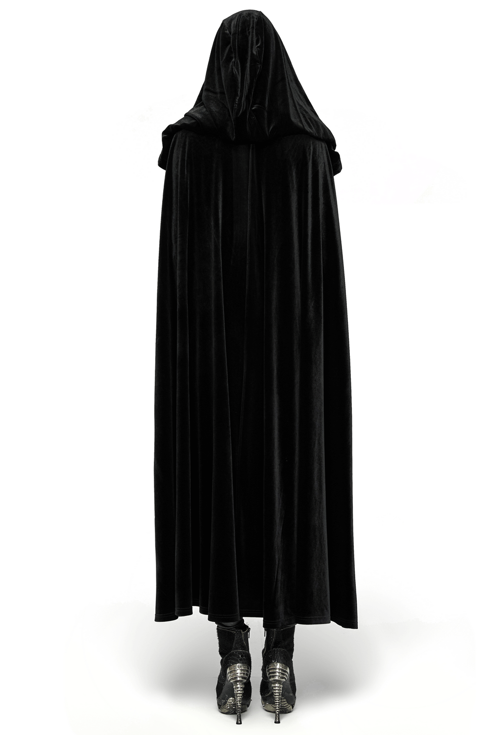 Gothic velour long cape with hood, lace details, and elegant silhouette, perfect for a dramatic look.