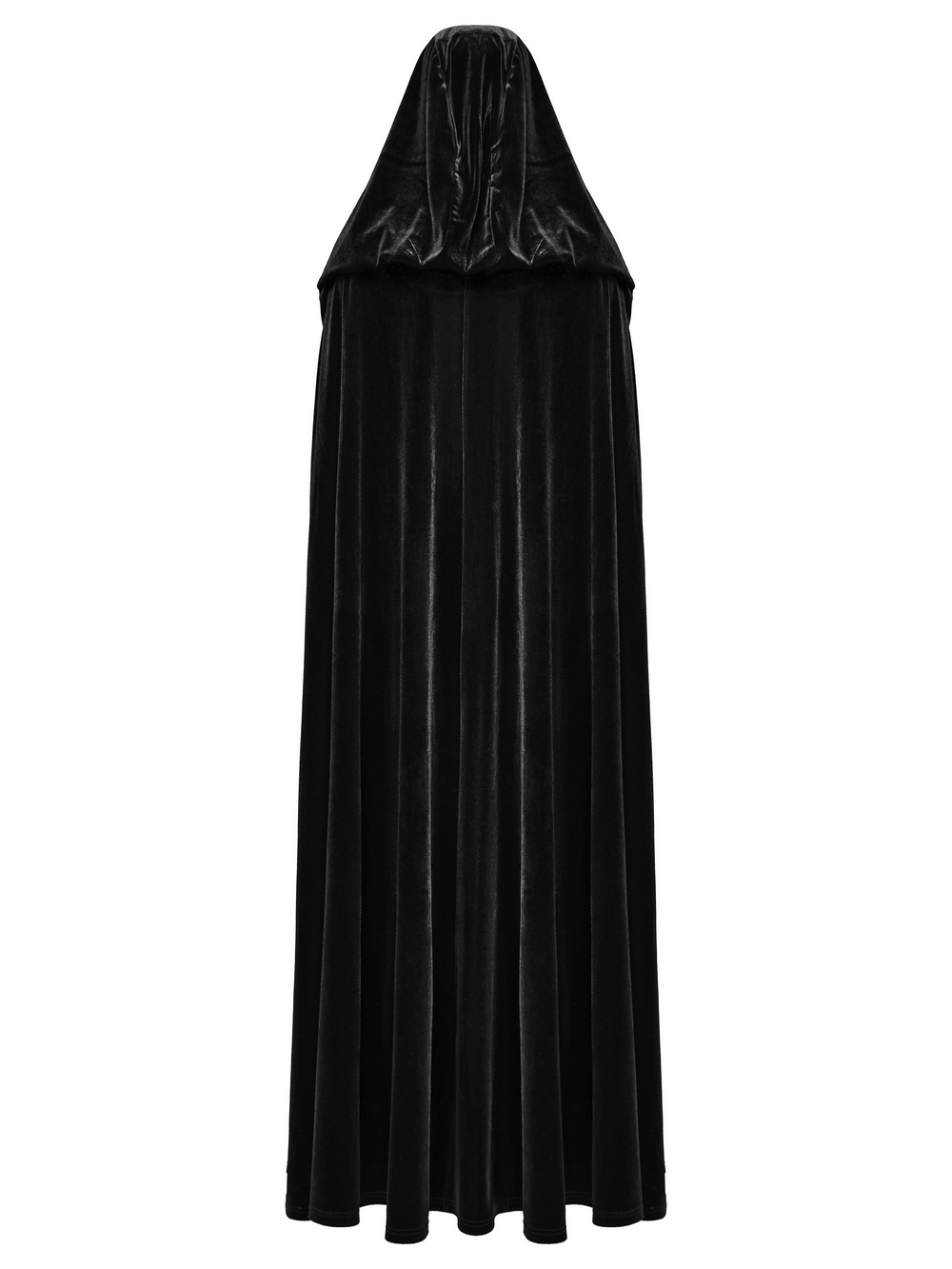 Gothic velour long cape with hood, featuring elegant lace details and a dramatic silhouette in black.