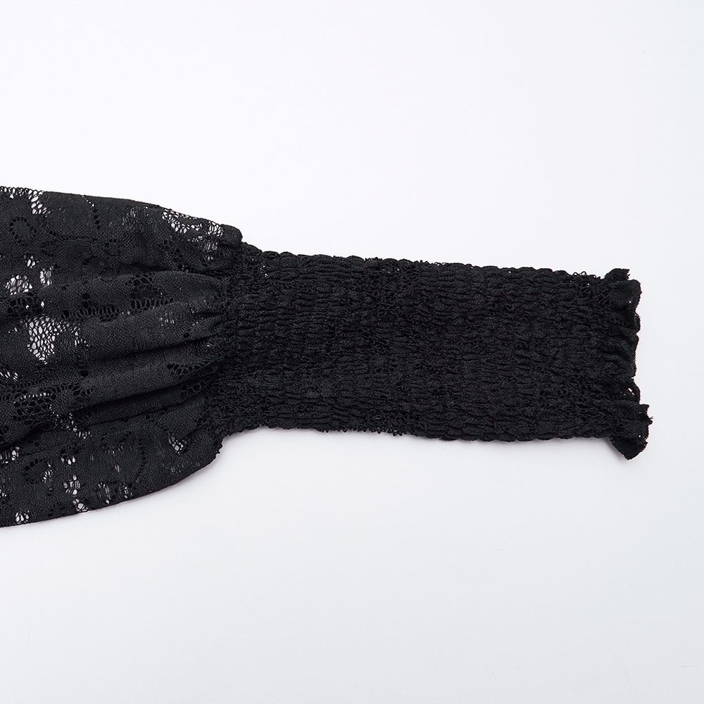 Close-up of the lace sleeve detail from the Gothic Velvet and Lace Dress with Retro Lantern Sleeves.