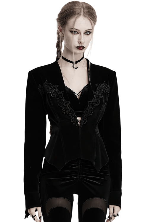 Gothic Samtjacke mit Fledermaussaum und Spitzendetails