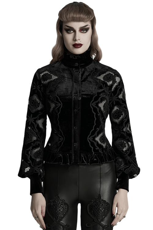 Blouse en velours gothique avec broderie et dos lacé