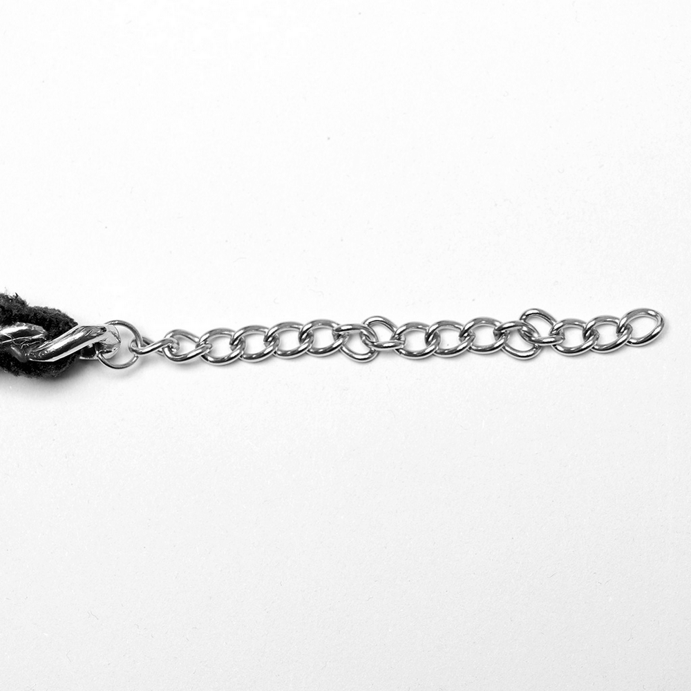 Close-up of the chain tassel detail on a Gothic Velvet Choker with alloy cross pendant.