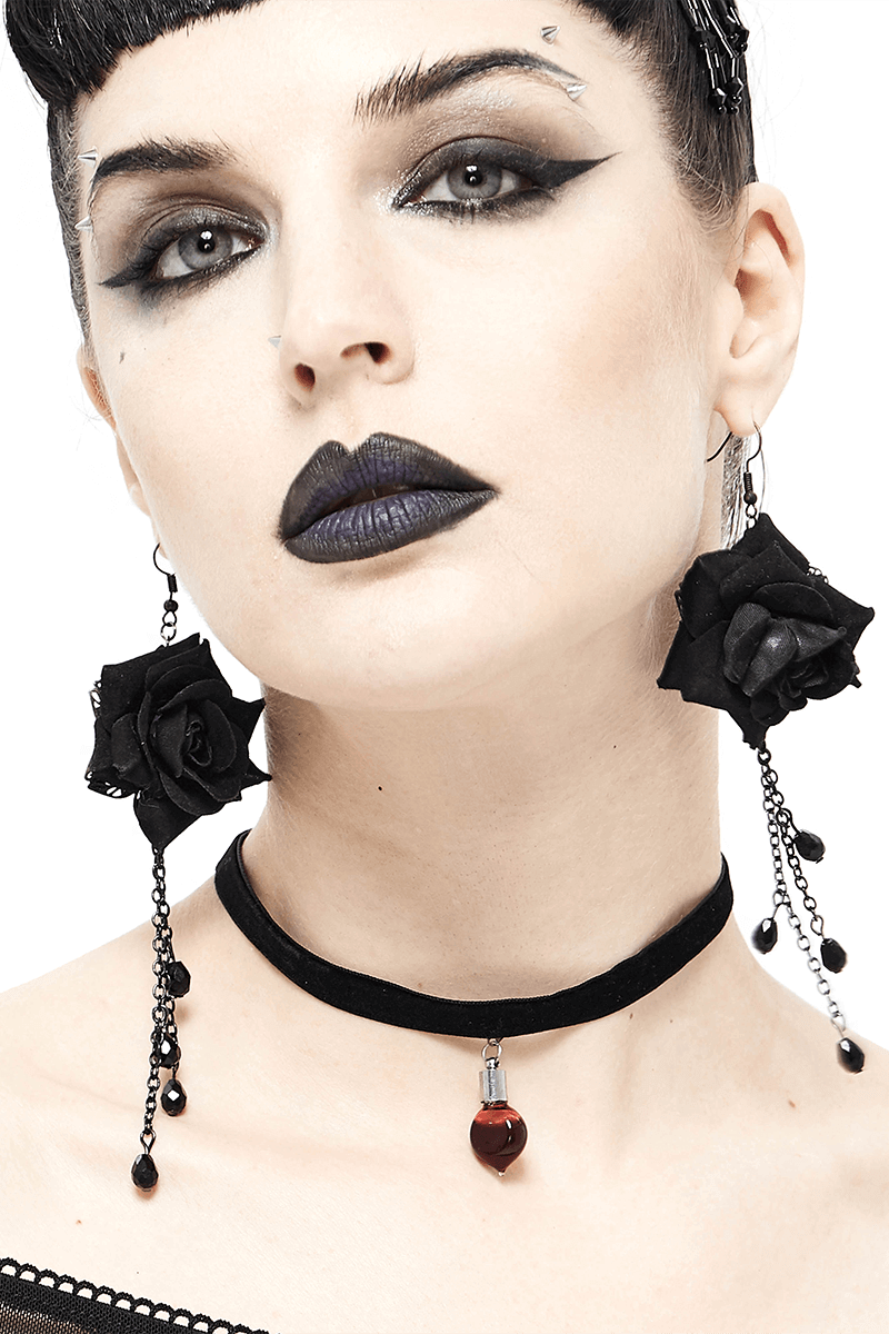 Gothic Velvet Choker With Red Stone / Women's Black Choker with Pendant / Female Accessories - HARD'N'HEAVY