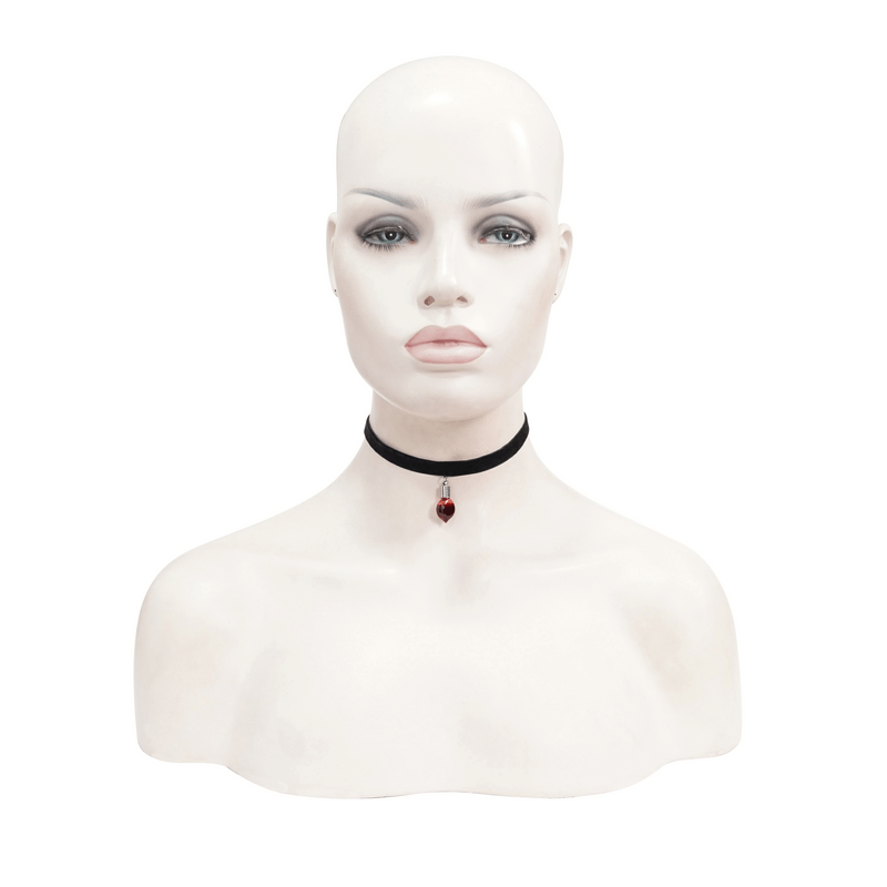 Gothic Velvet Choker With Red Stone / Women's Black Choker with Pendant / Female Accessories - HARD'N'HEAVY