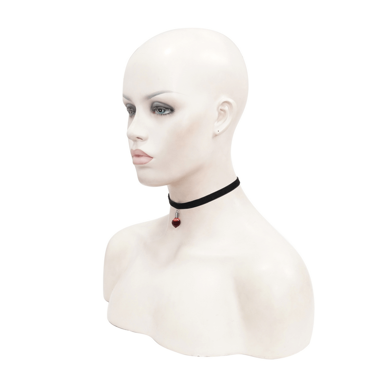 Gothic Velvet Choker With Red Stone / Women's Black Choker with Pendant / Female Accessories - HARD'N'HEAVY