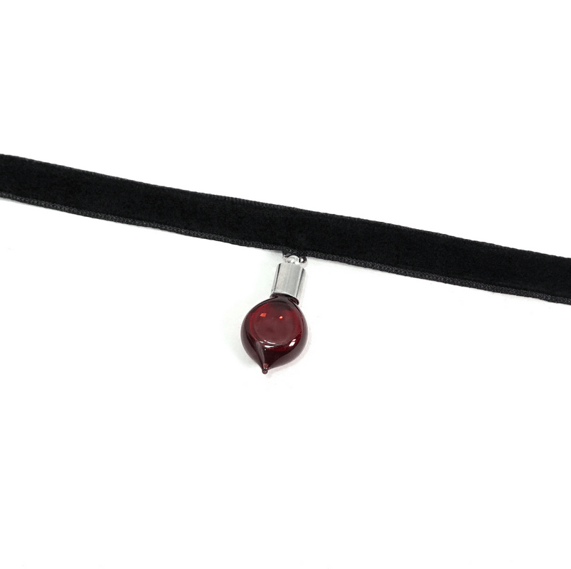 Gothic Velvet Choker With Red Stone / Women's Black Choker with Pendant / Female Accessories - HARD'N'HEAVY