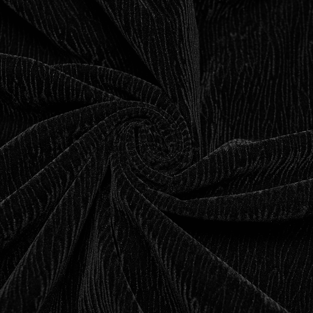 Gothic Velvet Cloak with Wool Collar and Lace Trim showcasing luxurious black velvet fabric texture.