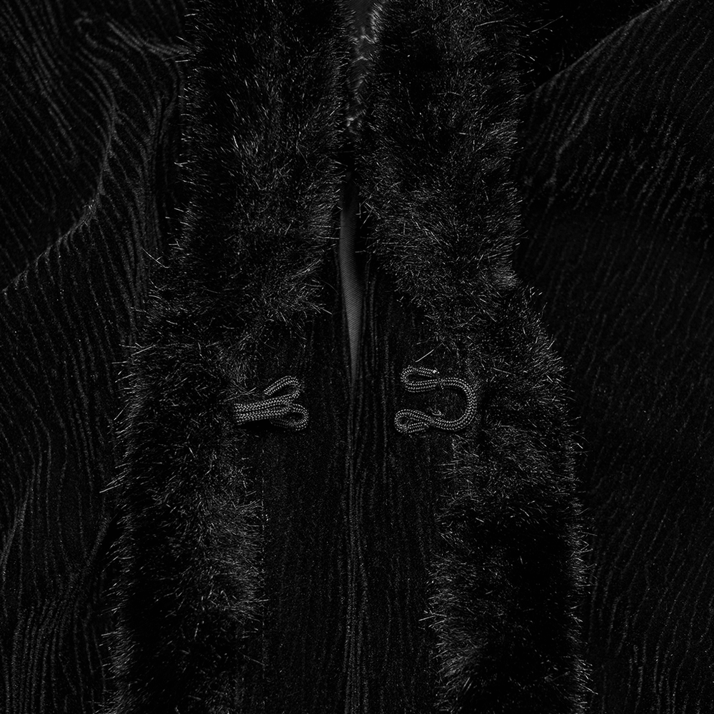 Close-up of the collar and lace trim of the Gothic Velvet Cloak with Wool Collar and Lace Trim.