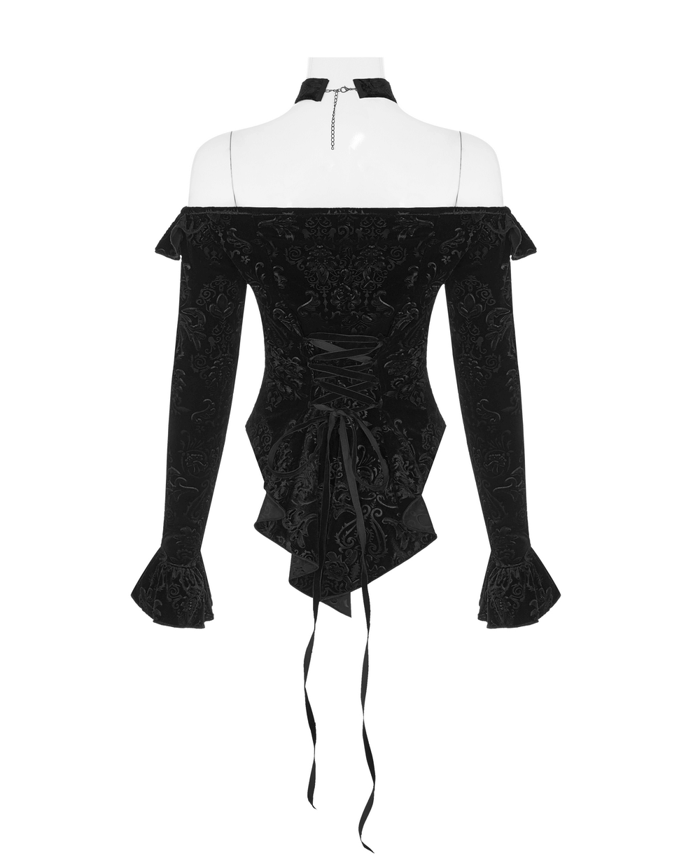 Gothic Velvet Corset Blouse with Embossed Design - HARD'N'HEAVY