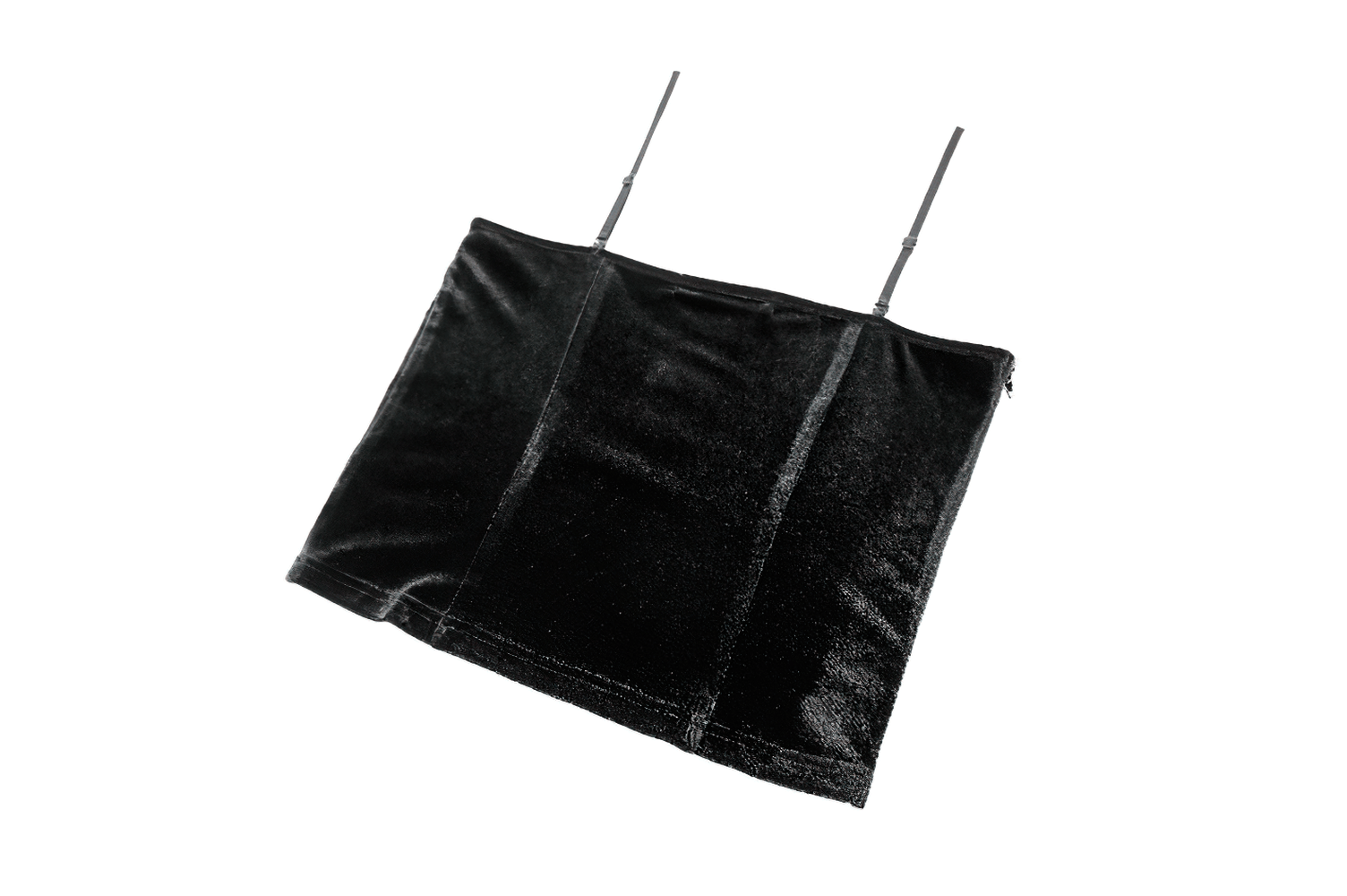 Gothic Velvet Corset Top with Spiderweb Lace and Charm, black velvet cami with adjustable straps and dark romance vibe