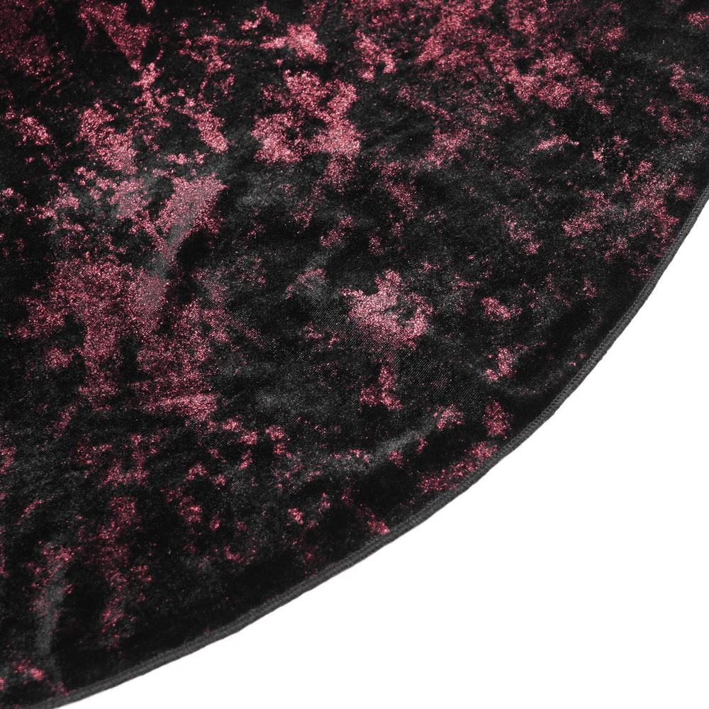 Close-up of gothic velvet fabric in black and deep burgundy, showcasing rich textures perfect for flared pants.