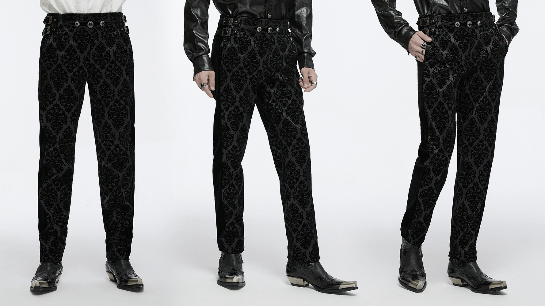 Gothic Velvet Flocking Suit Pants with Gemstone Buckles