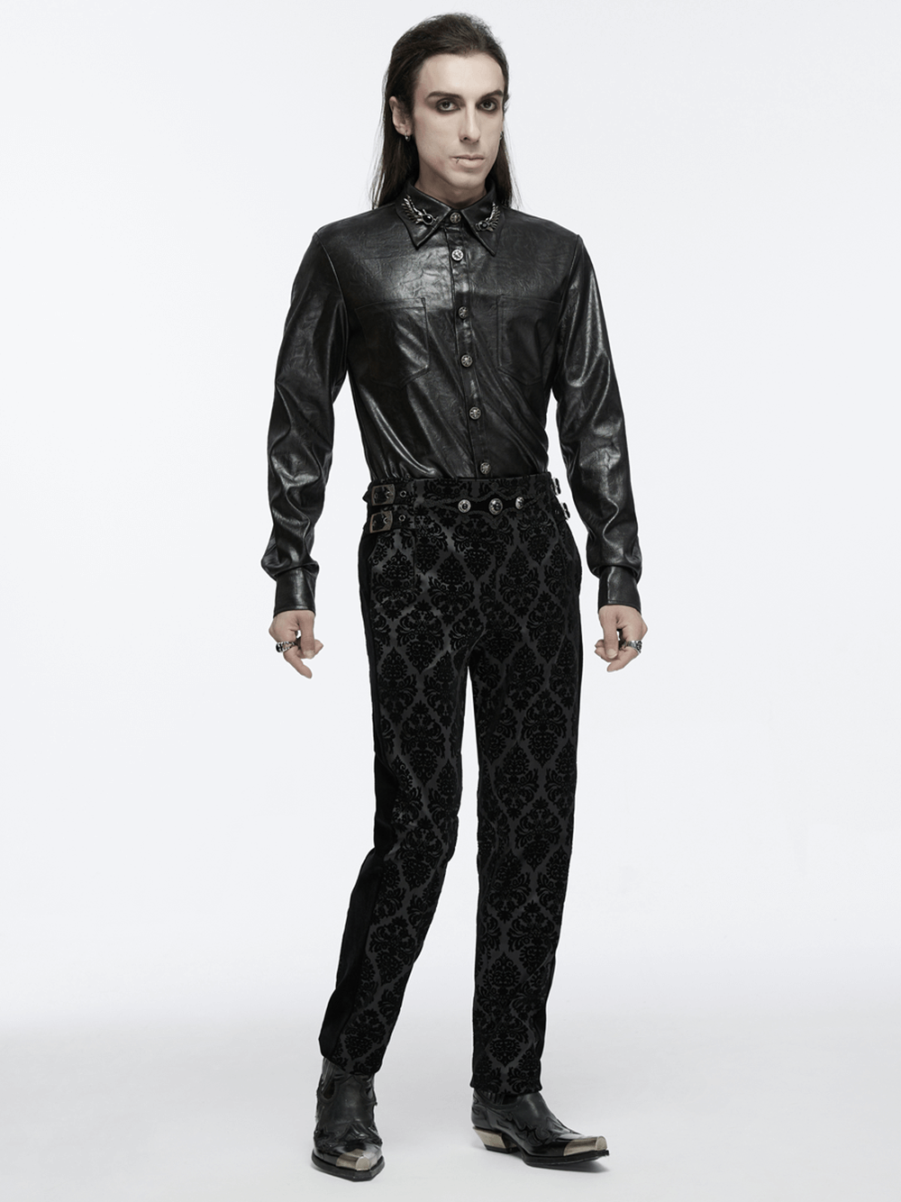 Gothic Velvet Flocking Suit Pants with Gemstone Buckles