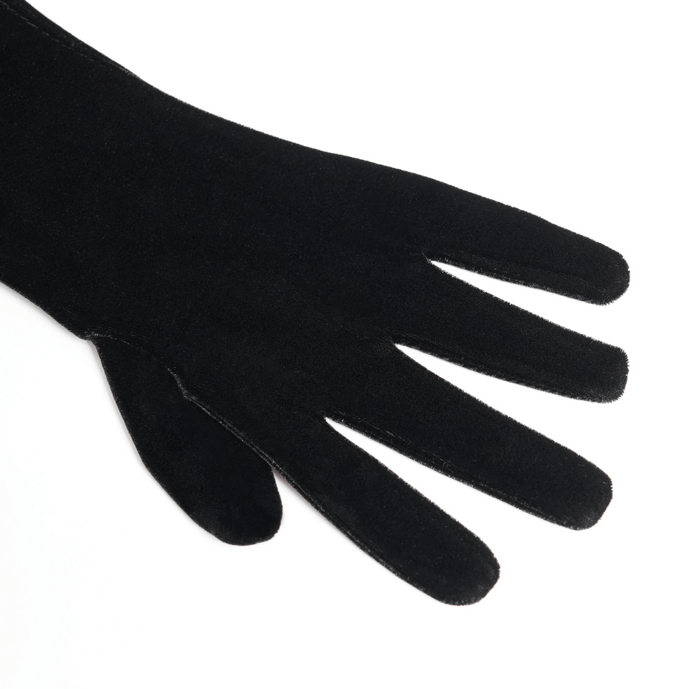 Elegant black velvet gloves designed for a vintage-inspired look, perfect for formal occasions.