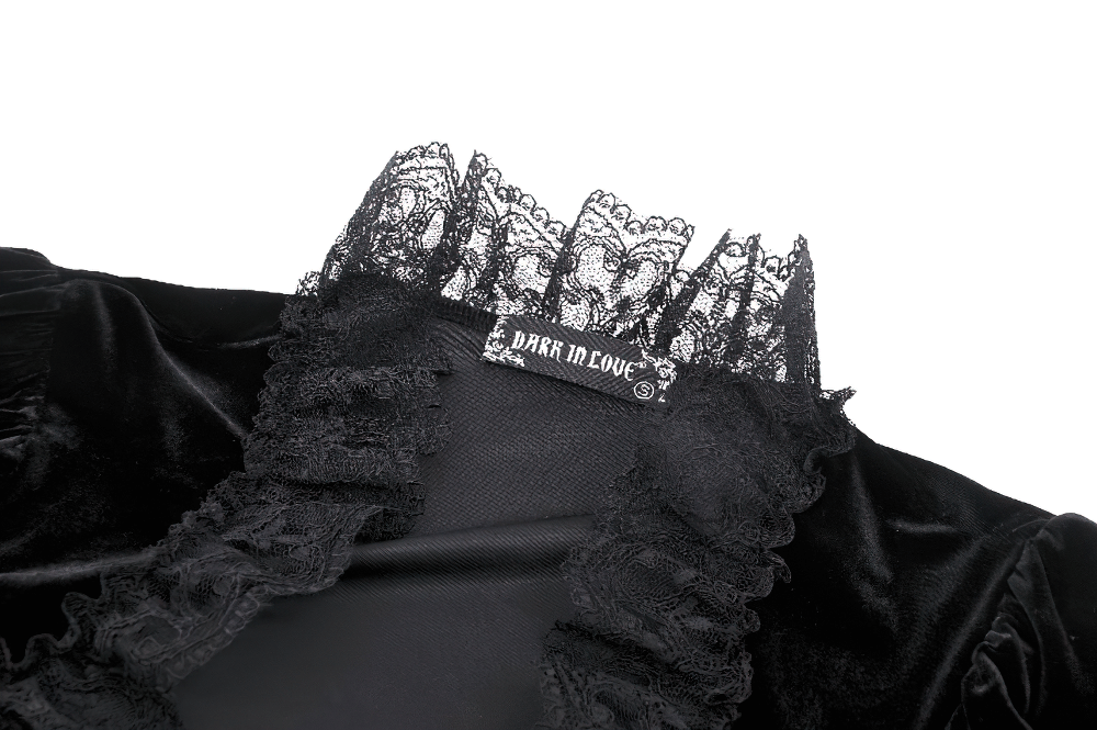 Gothic velvet bolero with floral lace collar and intricate detailing, perfect for layering and adding dark elegance to any outfit.