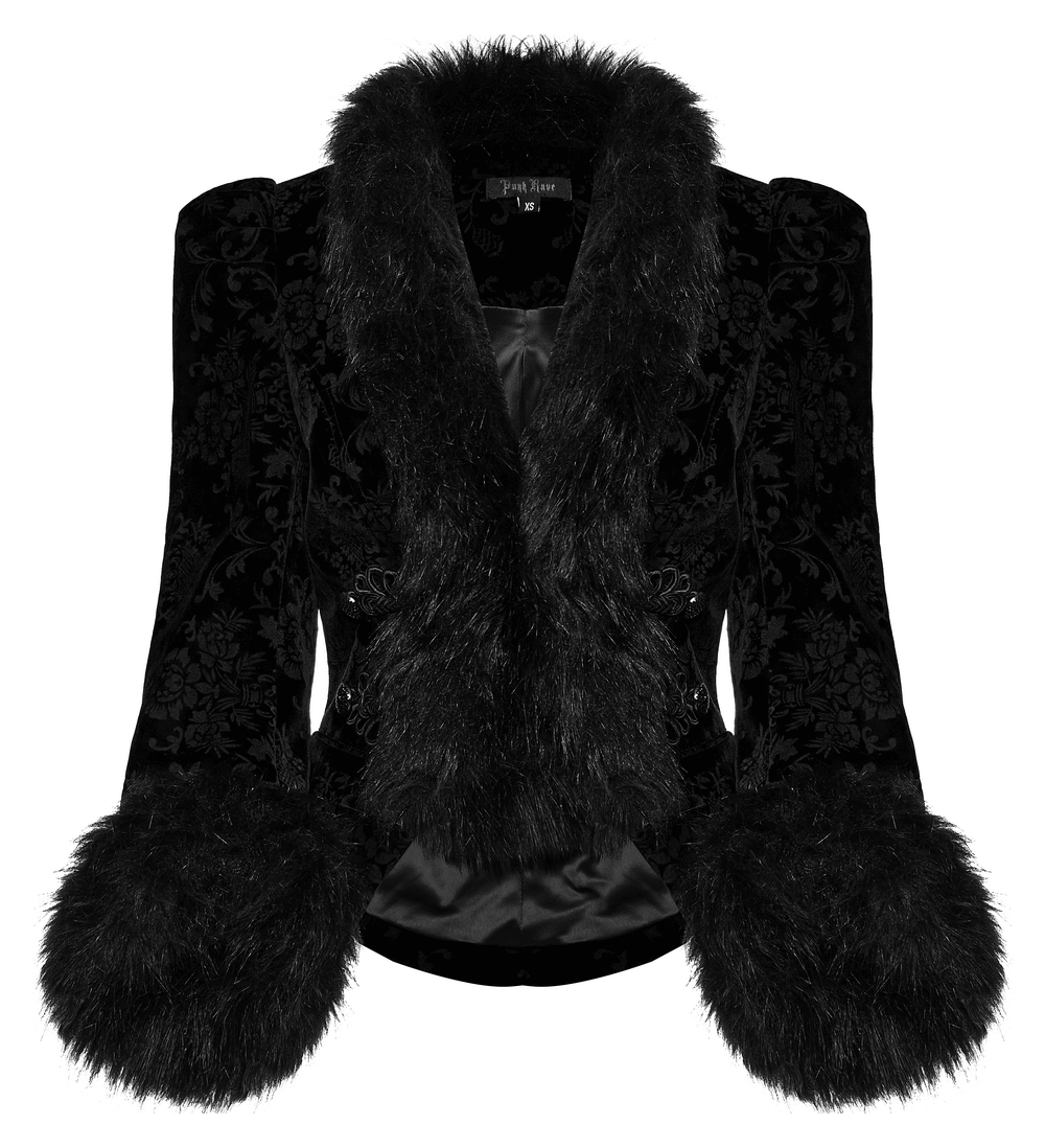 Gothic Velvet Lace Jacket with Faux Fur Trim