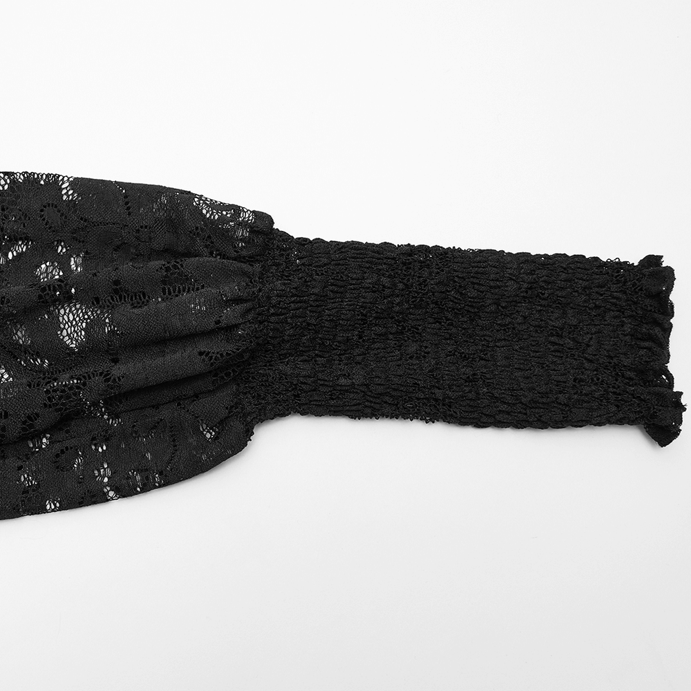 Gothic Velvet Lace Mini Dress with Lantern Sleeves elegant lace detail on sleeve