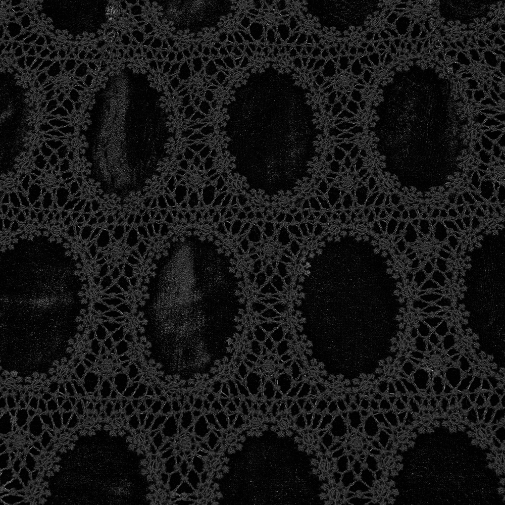 Elegant black lace fabric with intricate floral patterns, perfect for gothic or retro-inspired designs.