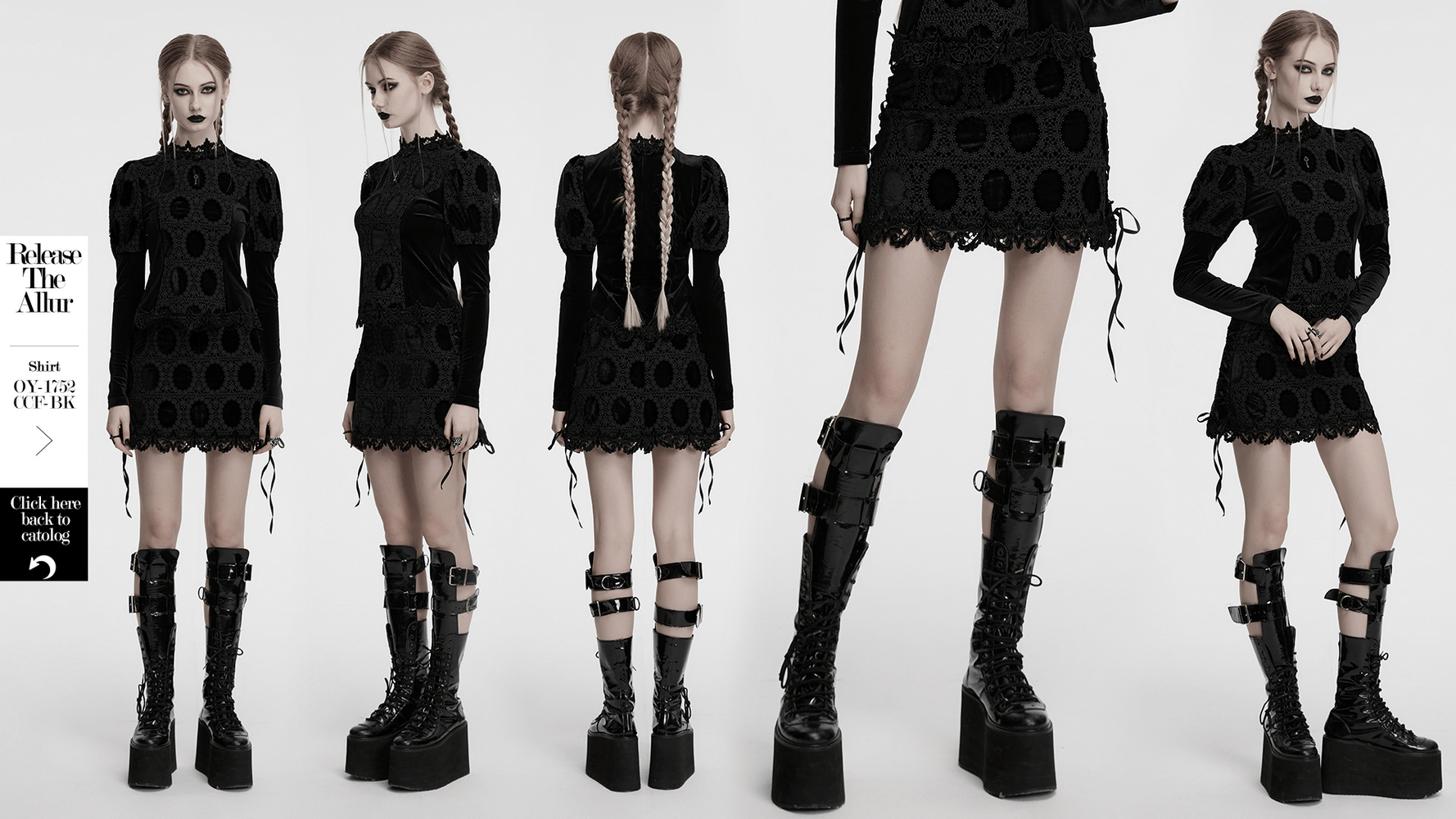 Gothic velvet lace mini skirt with side straps, featuring a retro palace style and ornate detailing for alternative fashion.