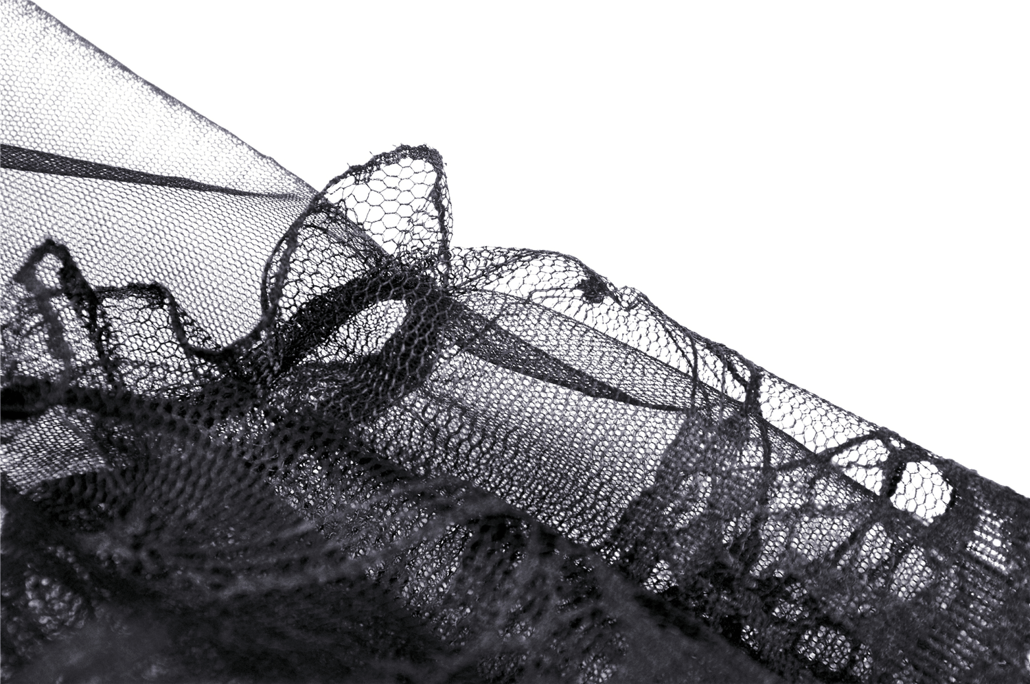 Close-up of black lace and mesh fabric showcasing intricate details for gothic fashion.