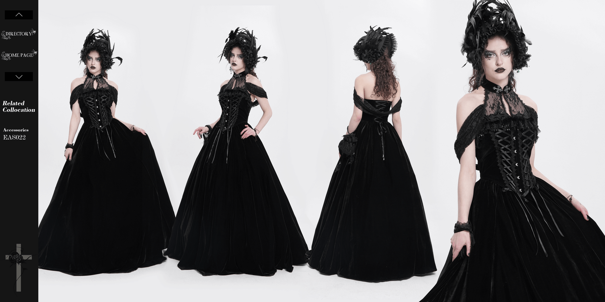 Elegant black velvet gothic maxi dress with lace-up corset and off-shoulder design, perfect for formal events.